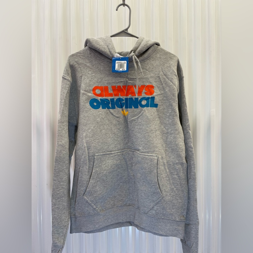 Adidas Gray Men's Hoodie with Colorful Logo
